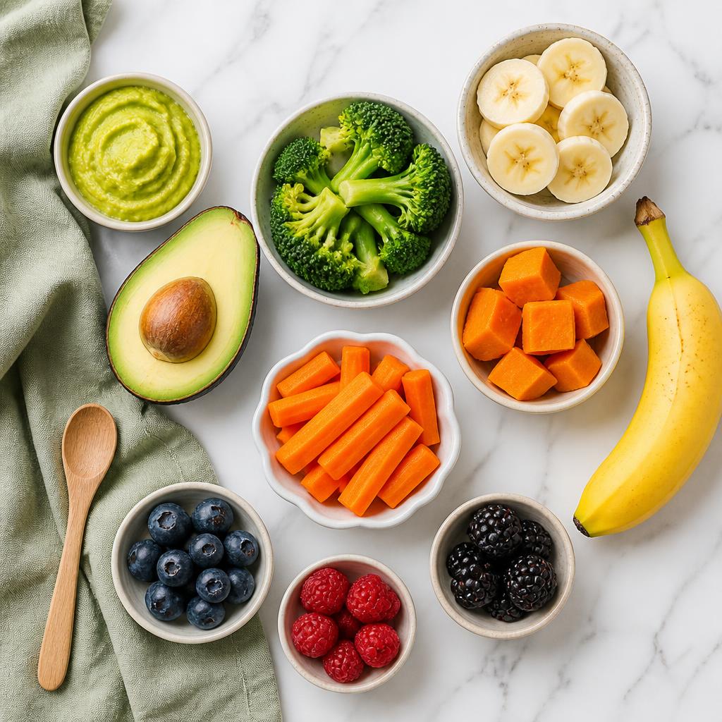 Alimentos saudaveis e coloridos para bebes